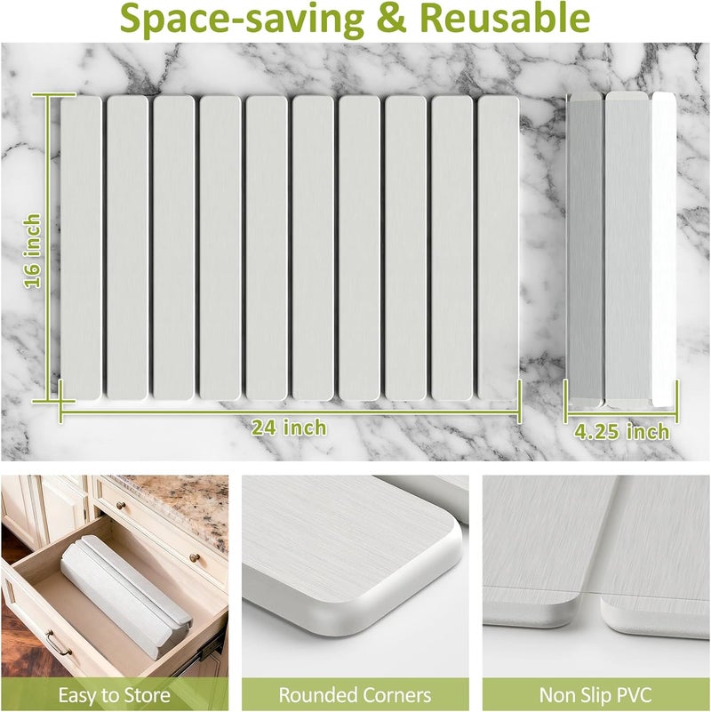 DK177 Large Stone Dish Drying Mat for Kitchen Counter, 24"(L)×16"(W), Collapsible Quick Dry Stone Dish Mats, Super Absorbent Diatomaceous Earth Drying Pad for Dishes Bottles Cups, Any Countertop (White) - Image 3